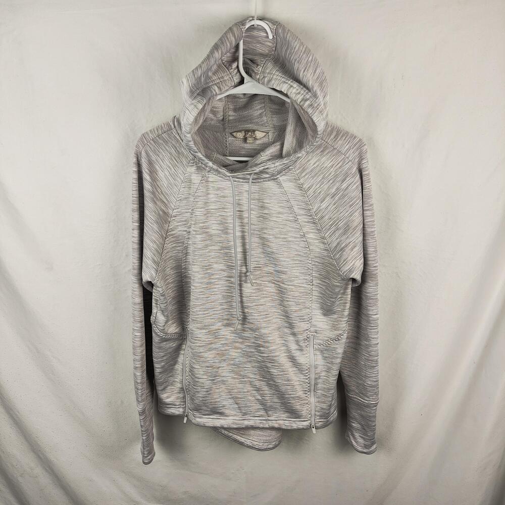 Athleta Hoodie Womens XS Gray Lightweight Knit Raglan Zip Pocket Soft Pullover